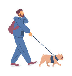 Young Man Walking His Dog And Talking Phone Flat