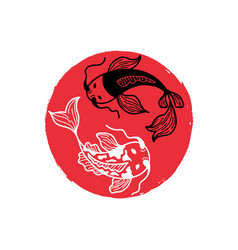 Japanese Carp Koi On Red Round Brush Spot