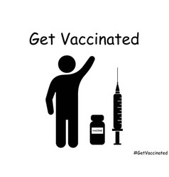 Get Vaccinated Stick Figure Man Raise Hand Eps