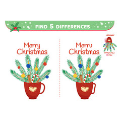 Cup With Fir Tree Christmas Find 5 Differences