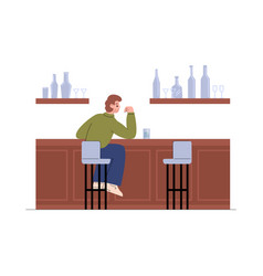 Lonely Sad Man Drinking Alone In Pub Flat