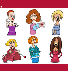 Funny Cartoon Women Characters Caricature Set