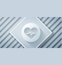 Paper Cut Heart Rate Icon Isolated On Grey