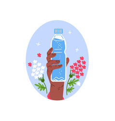 Badge Sticker With Hand Holding Water Bottle Flat