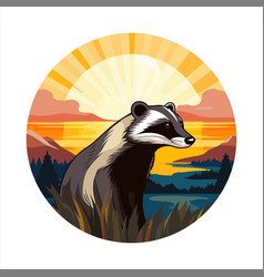 Badger Colorful Cartoon Kawaii Character Beach