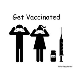 Get Vaccinated Stick Figure Man Woman Wearing Mask