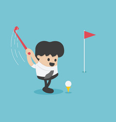 In Cartoon Style Business Man Playing Golf