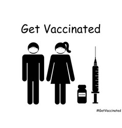 Get Vaccinated Stick Figure Man Woman With Mask