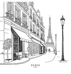 Hand Drawn Paris City Corner Black And White Line