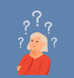 Old Woman Thinking With Question Marks