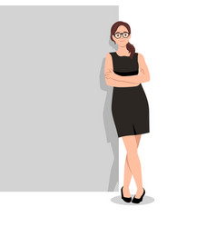 Young Businesswoman Standing And Lean Against