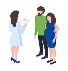 Pregnant Woman And Bearded Man Talking To Female