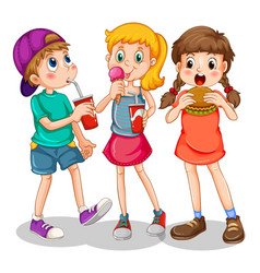 Group Children Eating Fast Food