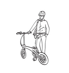 Line Art Businessman Commuter With Bicycle