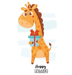 Cool Postcard With Cute Giraffe With Gift