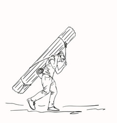 Sketch nepali porter carrying heavy big load Vector Image