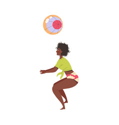 African American Woman On Beach Playing Volleyball