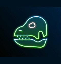 Glowing Neon Line Dinosaur Skull Icon Isolated