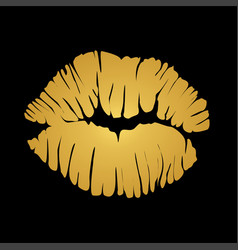 Gold Lipstick Kiss Print Isolated On Black