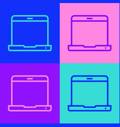 Pop Art Line Laptop Icon Isolated On Color