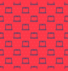 Blue Line Laptop Icon Isolated Seamless Pattern