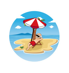 Cartoon Oldman Relaxing On Beach Design