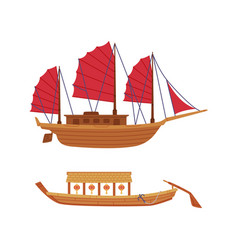 Junk And Rowboat As Chinese Sailing Ship