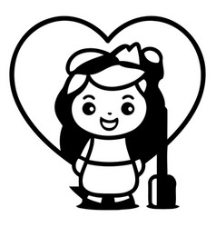 Cute Little Girl With Heart And Mop