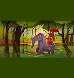 Indian Elephant With Howdah And Umbrella In Jungle