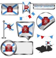 Glossy Icons With Flag Of Rio De Janeiro