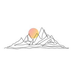 Minimalist Sunrise Over Line Art Mountains