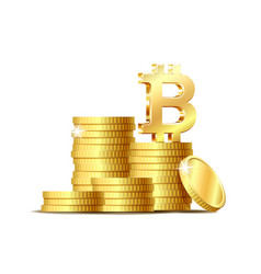 Stack Of Gold Coins With Golden Bitcoin Sign