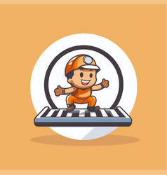 Cartoon Construction Worker On The Road Flat