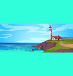 Cartoon Lighthouse On Sea Coast