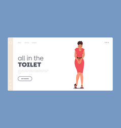 Unhappy Female Character Wait Toilet Landing Page