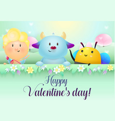 Valentines Day Banner Design Cute Monster Bee