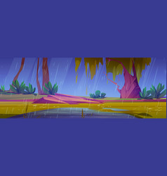 Rain In Forest Pond Cartoon Park Landscape