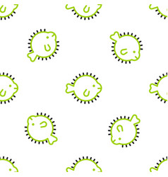 Line Puffer Fish Icon Isolated Seamless Pattern