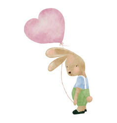 Watercolor Rabbit Holding Heart Shape Balloon