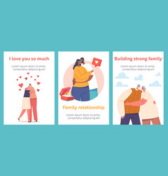 Strong Family Cartoon Banners Happy Men And Women