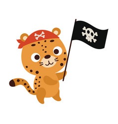 Cute Little Jaguar With Pirate Flag Cartoon