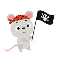 Cute Little Mouse With Pirate Flag Cartoon Animal