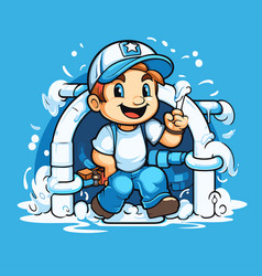 Plumber With A Pipe In His Hand Cartoon