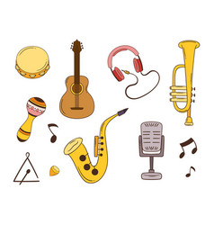 Set Of Doodle Musical Instruments And Music Items