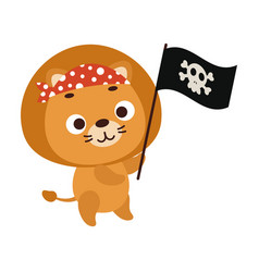 Cute Little Lion With Pirate Flag Cartoon Animal