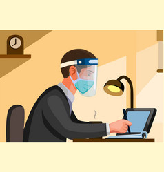 Man Office Worker Wearing Mask And Face Shield