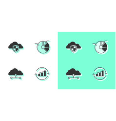 Set Pie Chart Infographic Cloud And Shield