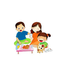 Lovely Family Eating Fruite With A Pet Isolated