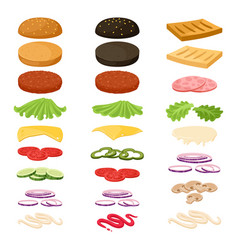 Cartoon Burger And Sandwich Ingredients Bun