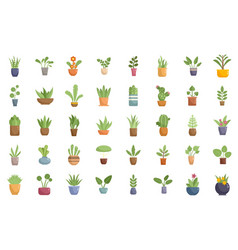 Plants Icons Set Flat Leaf Growth